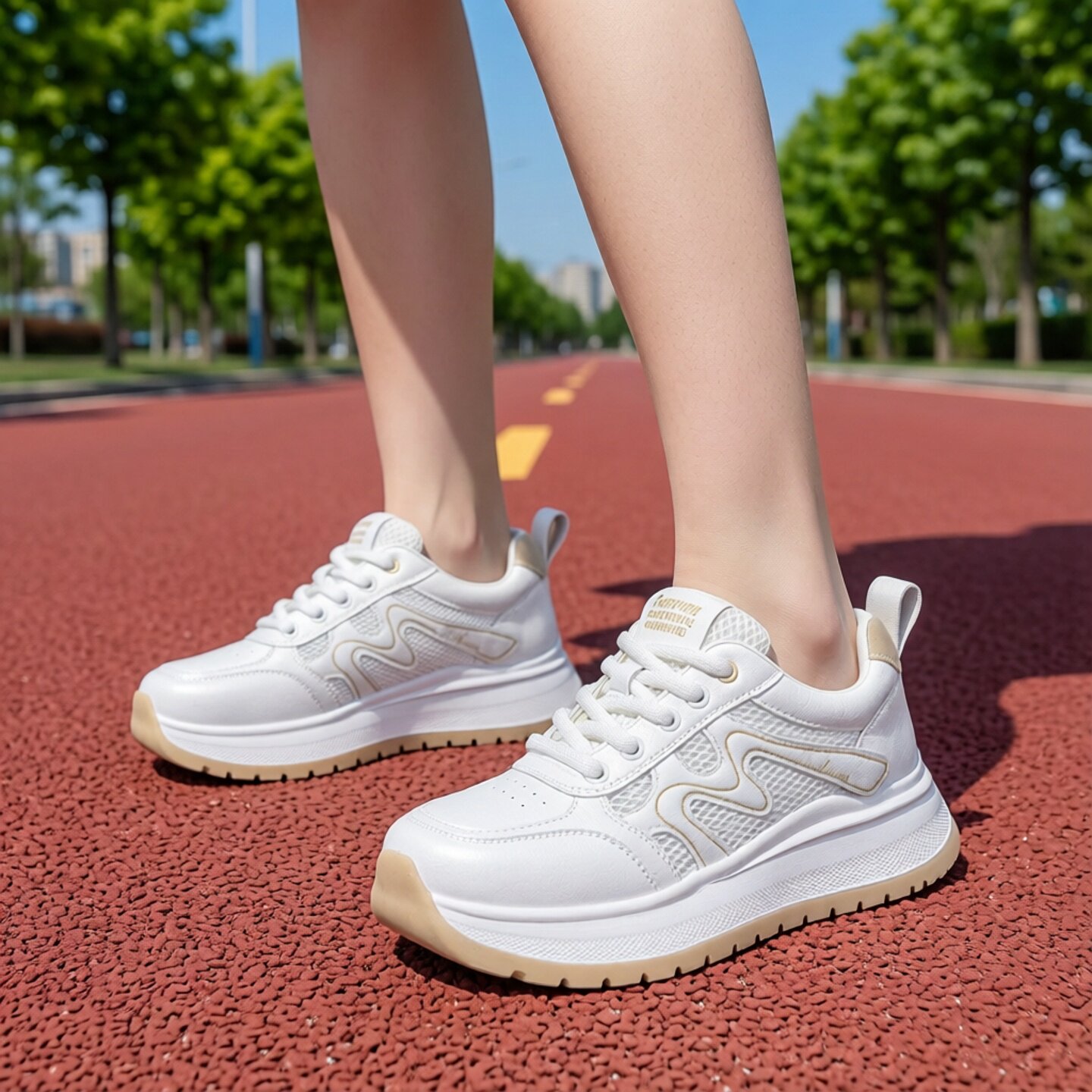时尚网面透气厚底老爹鞋女春夏2026年新款真皮轻便百搭休闲运动鞋