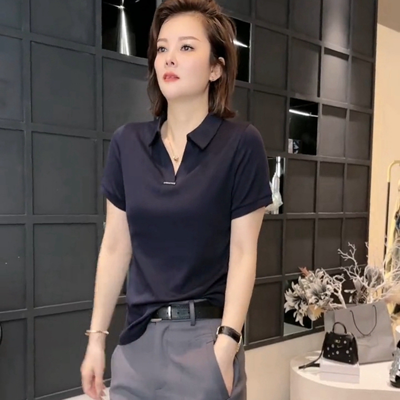 t恤女新款2025夏季polo领简约洋气时尚短袖显瘦百搭设计感上衣棉T