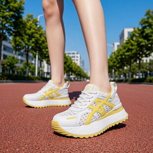 轻便厚底老爹鞋女2026夏季新款镂空透气内增高女鞋运动小白鞋夏天