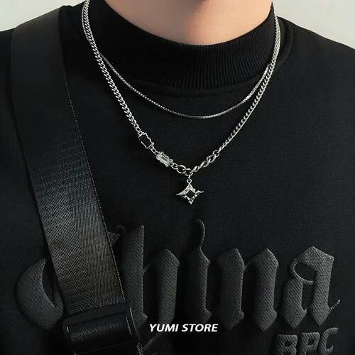 Hip Hop Zircon Star Double Layer Necklace For Men Women