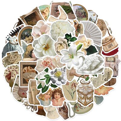 50PCS Vintage Aesthetic Stickers, Cute Retro Journaling