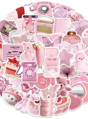 50PCS/pack Pink Cute Sticker Cake Strawberry Vinyl Stickers