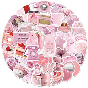 50PCS/pack Pink Cute Sticker Cake Strawberry Vinyl Stickers