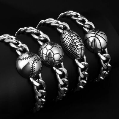 1PC Stainless Steel Basketball Football Soccer Bracelet Man