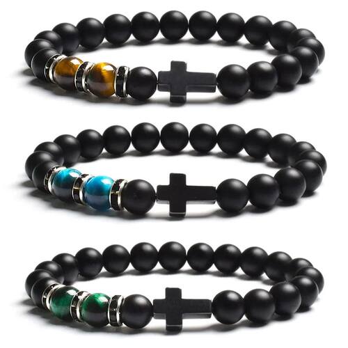 Fashion Religion Cross Men Women 8mm Natural Stone Tiger