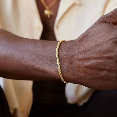 Hip Hop Stainless Steel Twist Chain Men Bracelet Retro Gold