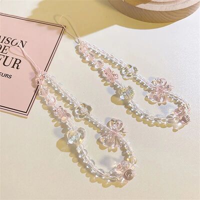 Korean Pink Bear Butterfly Flower Phone Strap Charm Chain