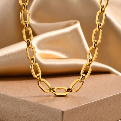 Chunky Gold Plated Link Necklace For Women, Stainless Steel