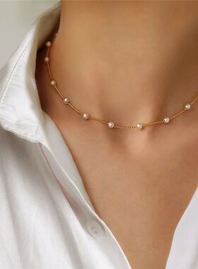 New Beads Women's Neck Chain Kpop Pearl Choker Necklace