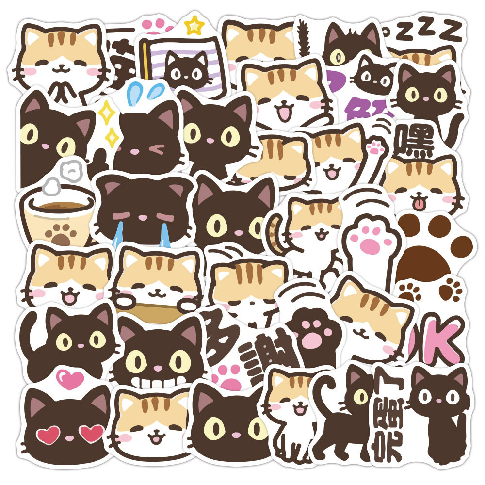 40pcs Black Cat Sticker Cartoon Cute Kitten Sticker Mobile