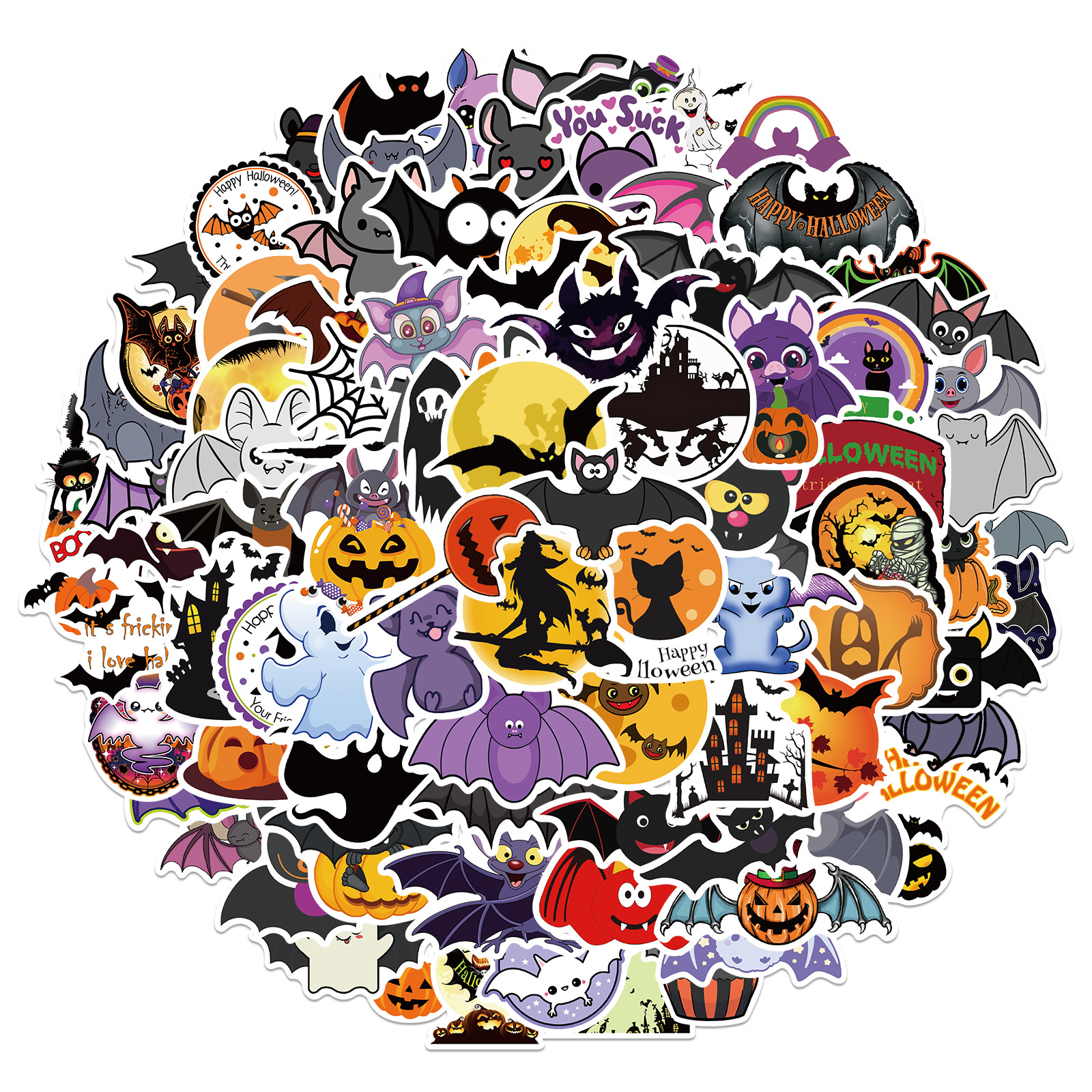 100pcs Halloween bat ghost Cute Cartoon Stickers Decals DIY
