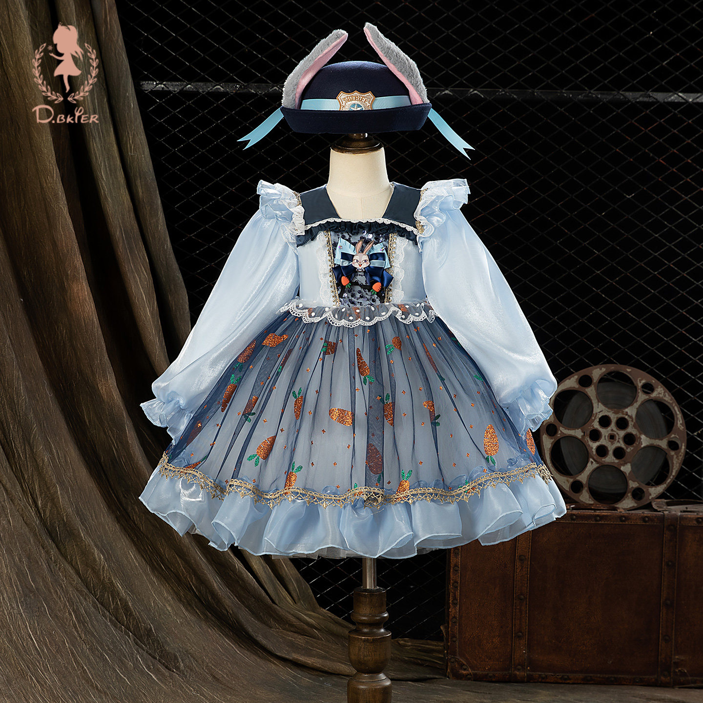 sesameclub女童公主裙兔子警官衣服儿童女孩party小礼服绝美裙子