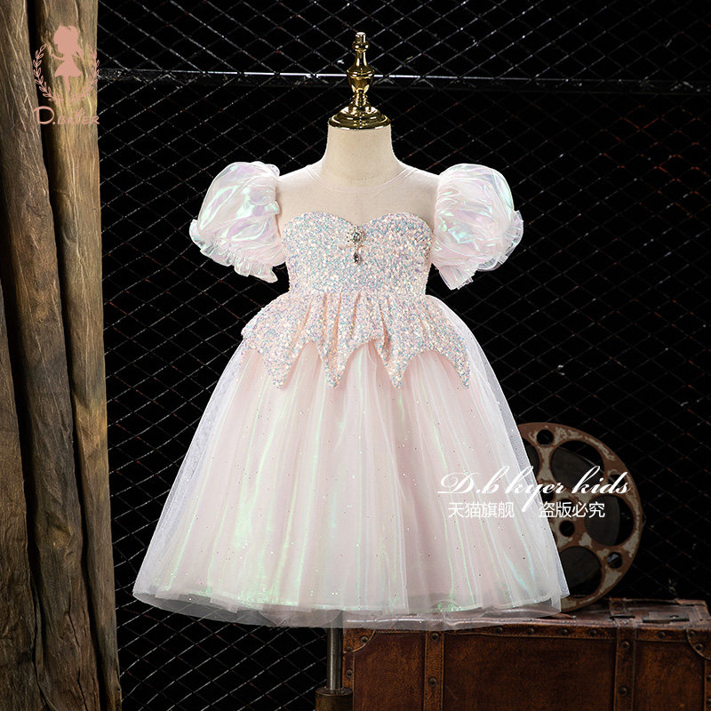 sesameclub爱莎公主裙女童2026夏天新款短袖粉色女孩儿童艾莎裙子