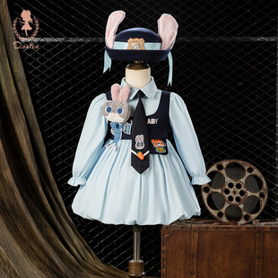 sesameclub女童春款公主裙兔子警官儿童衣服洋气连衣裙子日常穿搭