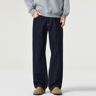 复古cleanfit阔腿裤 宽松直筒美式 男春秋季 加绒 LOGO原色牛仔裤