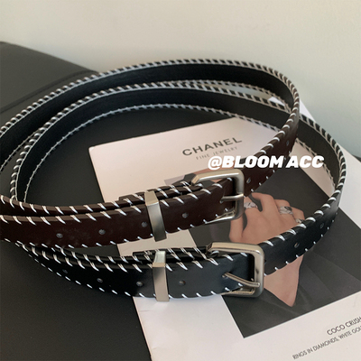 韩国新款时尚博主同款缉线编绳腰带PU皮革皮带复古牛仔裤裤带