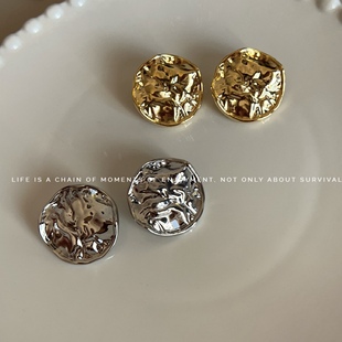 小香风金属高级感不规则扭曲圆形耳钉 耳环耳饰 ins冷淡风熔岩港式