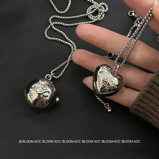 车静媛同款银球爱心吊坠项链韩国小众设计简约气质长款毛衣链