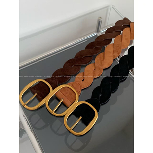 2025复古美拉德编织麻花麂皮绒腰带高级感配牛仔裤 带 编织皮带裤