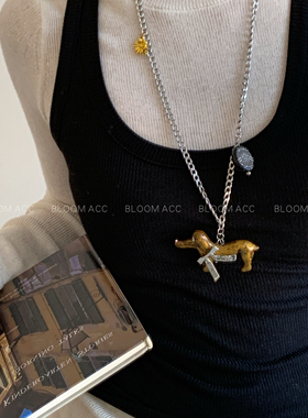 趣味可爱滴油腊肠狗吊坠项链休闲时尚长款链个性潮流百搭项饰