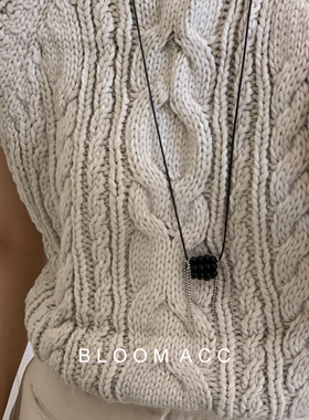 韩版小众时尚简约天然石圆球编织毛衣链韩系小众可调节长款项链