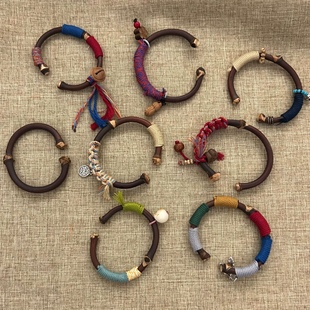 新中式鸡血藤纯编织手环古法手工复古藏式手绳国风手镯开口民族风