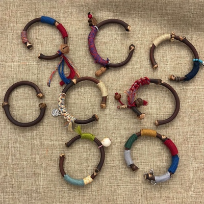 新中式鸡血藤纯编织手环古法手工复古藏式手绳国风手镯开口民族风