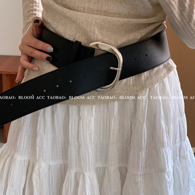 韩国博主同款复古四季宽边腰带时尚百搭麂皮绒皮革皮带裤带装饰带