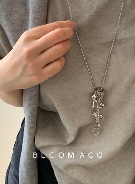 新款ins小马天然石圆珠流苏吊坠长款项链时尚个性百搭吊坠卫衣链