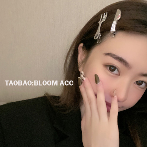 小众设计个性趣味金属镶钻刀叉发夹发卡鸭嘴夹博主侧边刘海夹发饰