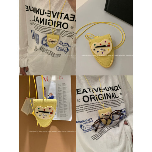 创意趣味新款调色板黄色皮革挂坠项链眼镜收纳夹百搭休闲配饰链