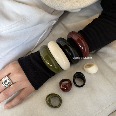 韩国博主同款简约高级小众树脂手镯时尚设计感颜色ins风个性戒指