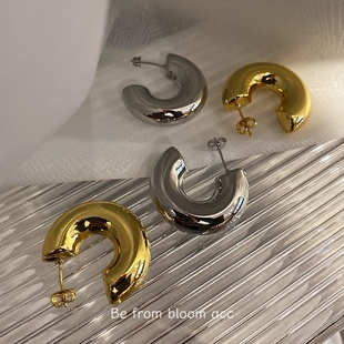 925银针空心3cm耳圈时尚 简约冷淡风ins钛钢粗圈欧美小众耳环耳圈