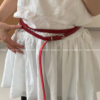 新款简约潮流红色双层腰带pu皮革皮带个性时尚腰间配饰带裤带女