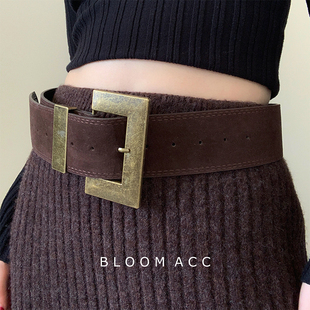 美式时尚辣妹个性铆钉绒面宽边腰带pu皮革腰封裤子裙子配饰带