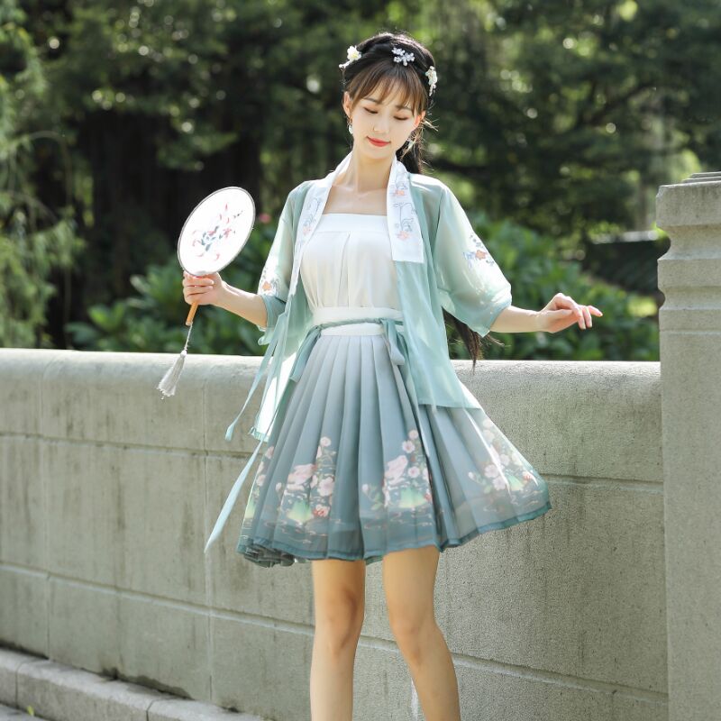 汉韵依莊小池原创汉服女汉元素短裙齐腰宋制褙子吊带中国风夏现货
