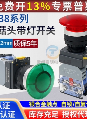 一佳蘑菇头按钮LED照明带灯开关 自复位绿红色24V220V LA38A-11MD