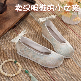 春夏新款汉服鞋子女古风绣花鞋软底素板缎面搭配马面裙汉元素布鞋