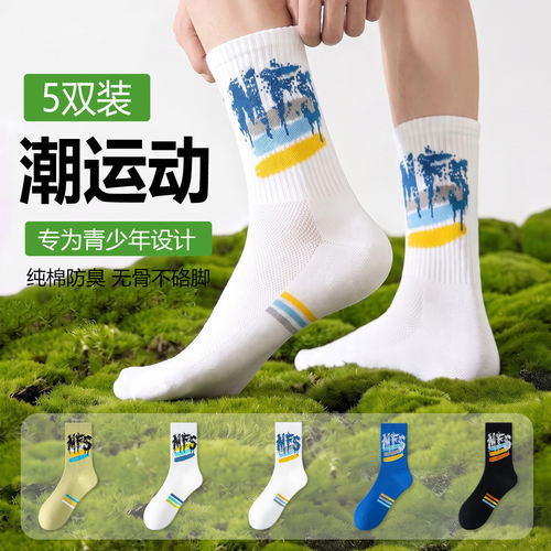 纯棉防臭男学生夏季薄款中筒袜