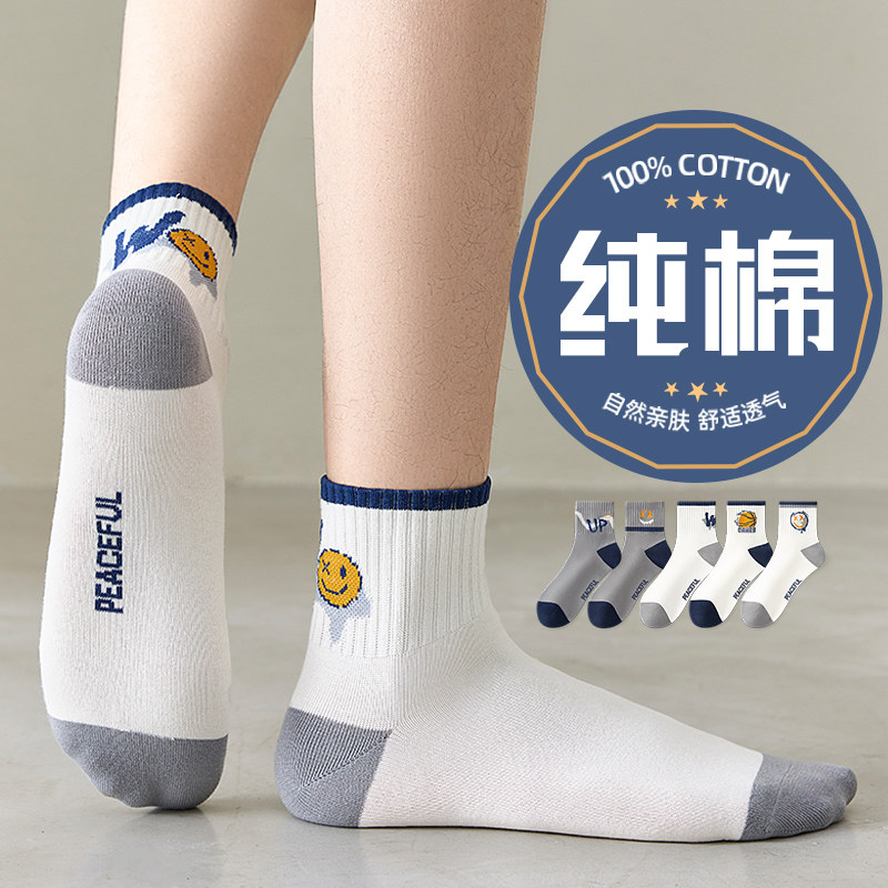 青少年袜子男款夏季薄款纯棉100%全棉防臭中筒运动短筒袜学生男童