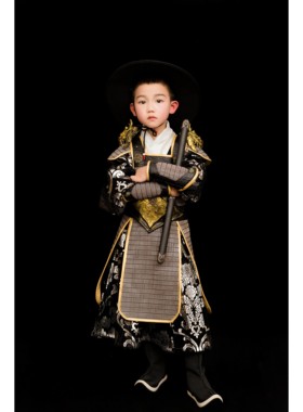 儿童汉服春节明制汉服贴里满烫银将士甲胄古装男孩锦衣卫侠客服装