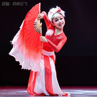 俏红狐儿童演出服装狐狸舞蹈服动物表演假发头饰灵狐献瑞扇子道具