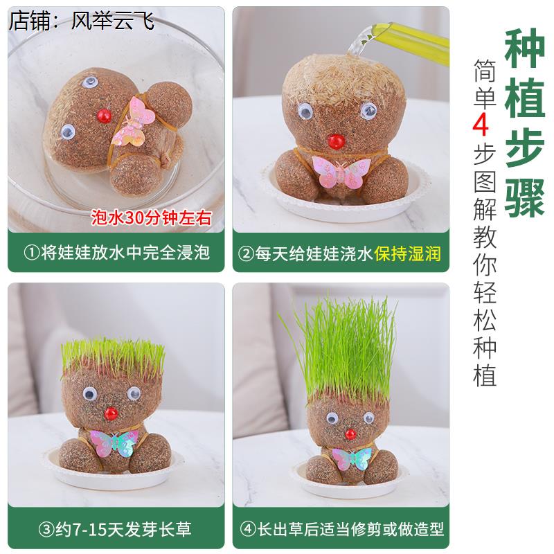 。头上长草的娃娃小盆栽植树节幼儿园植物角趣味小绿植桌面小摆件