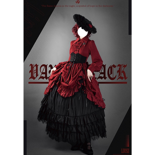 TR自带腰封哥特长裙提拉摆红黑OP 圣职系嗜血狂宴斜纹工装 定金