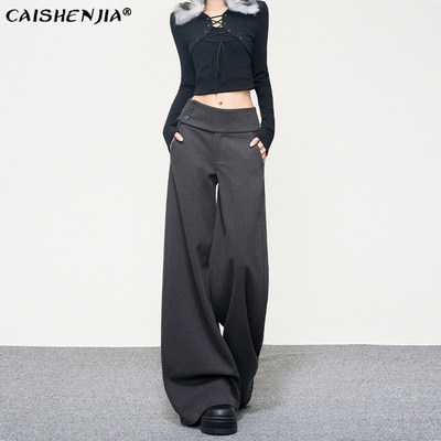 美式深灰色毛呢休闲裤女2