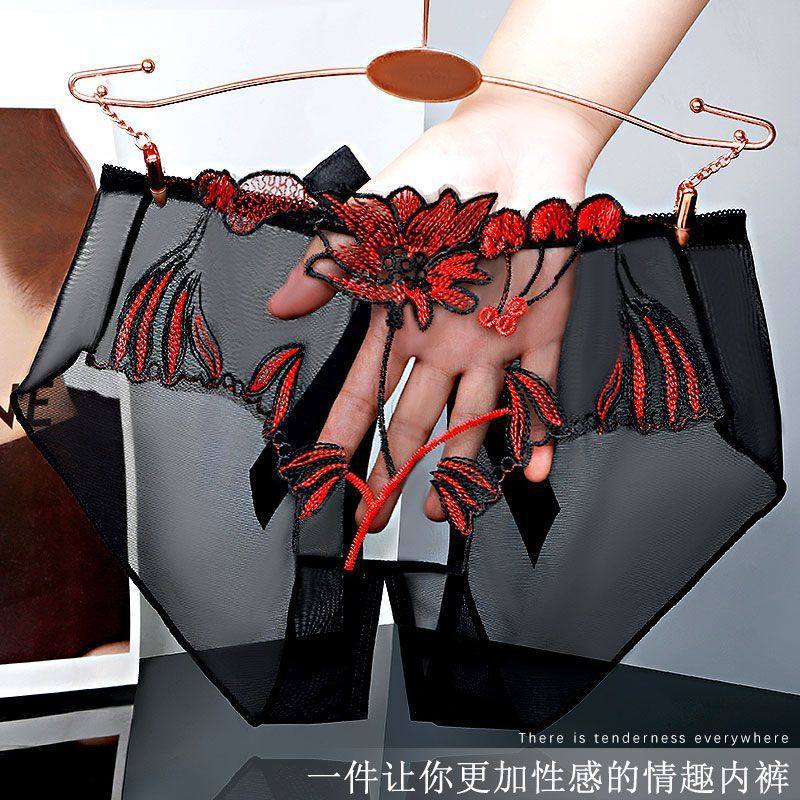 大码珍珠诱惑大码性感蕾丝弹力松紧丁字裤女士内裤薄款开裆火辣
