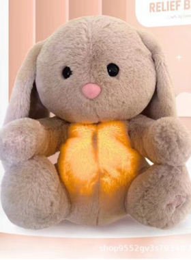 跨境新品呼吸熊小水獭毛绒玩具音乐发光兔子公仔婴儿早教哄睡玩偶