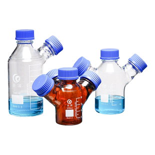 三口流动相液瓶 GL45螺口二口反应瓶 棕色透明四口补料瓶多口进样瓶高硼硅玻璃蓝盖瓶丝口瓶