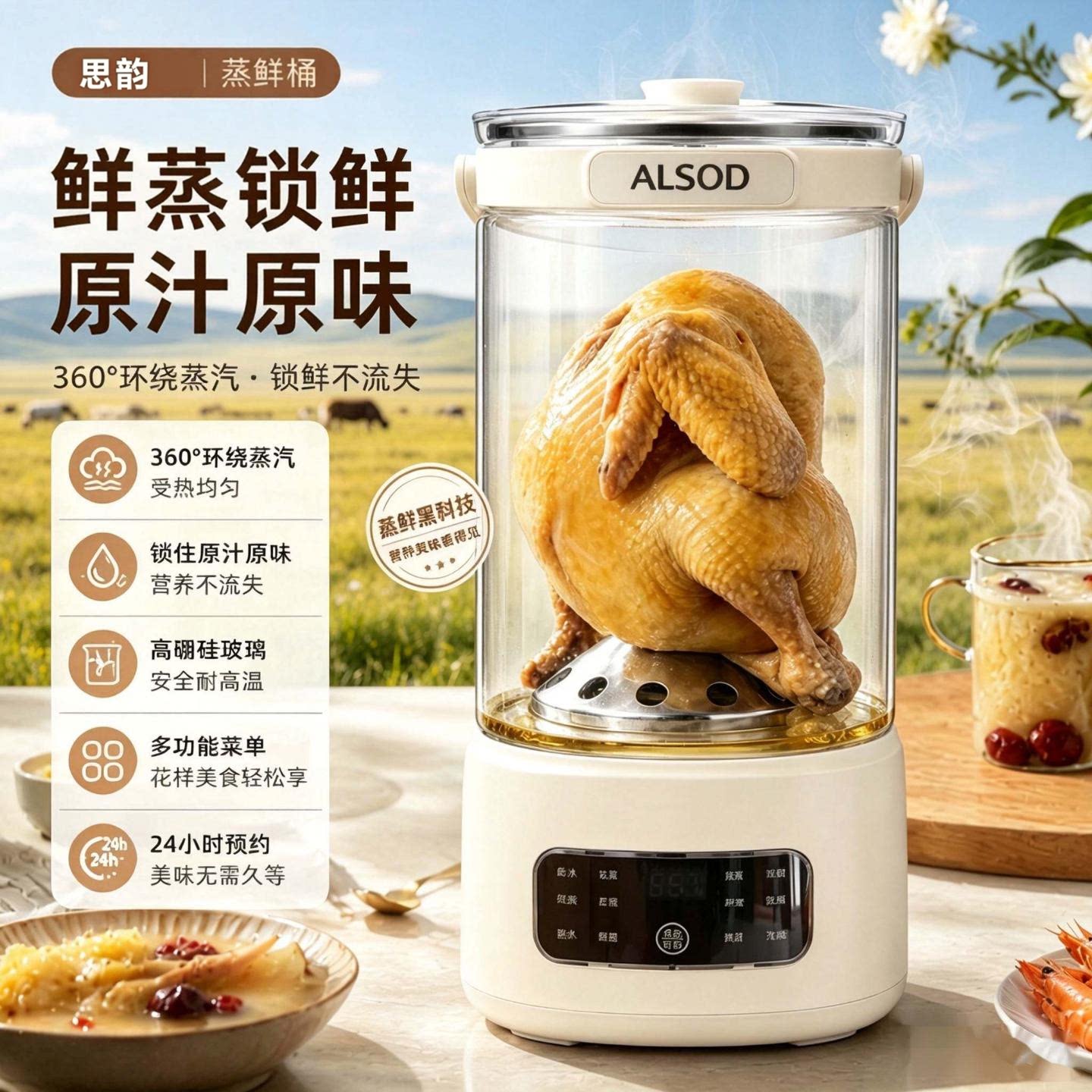 6升养生壶蒸鸡壶花茶桶多功能大容量炖煮一体烧水壶分体式全玻璃