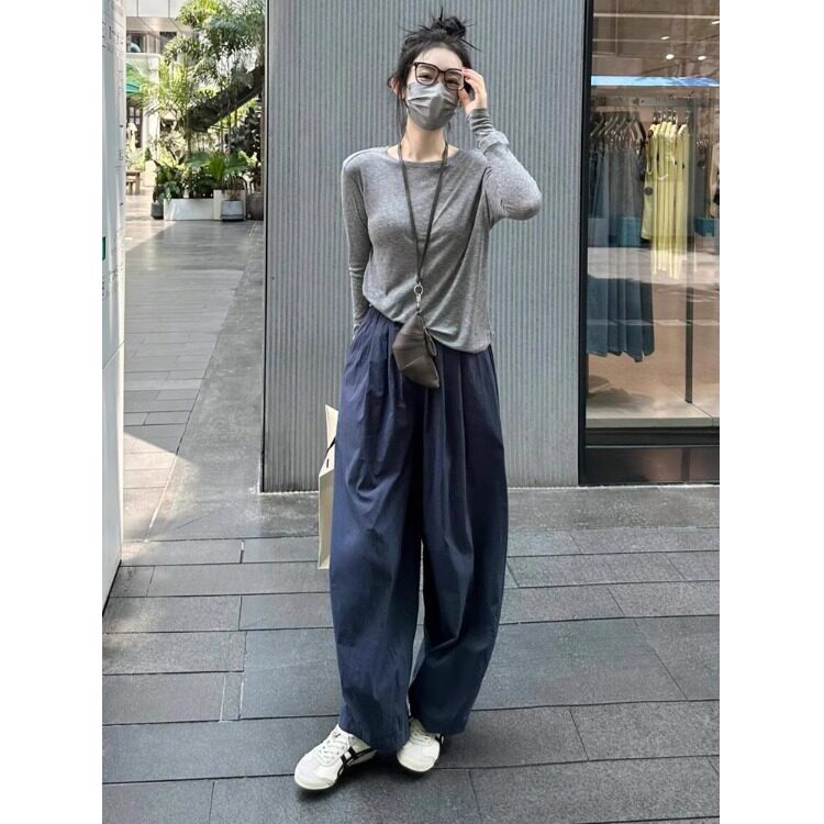 慵懒风灰色薄款防晒长袖T恤女2024夏小个子简约纯色外搭罩衫上衣